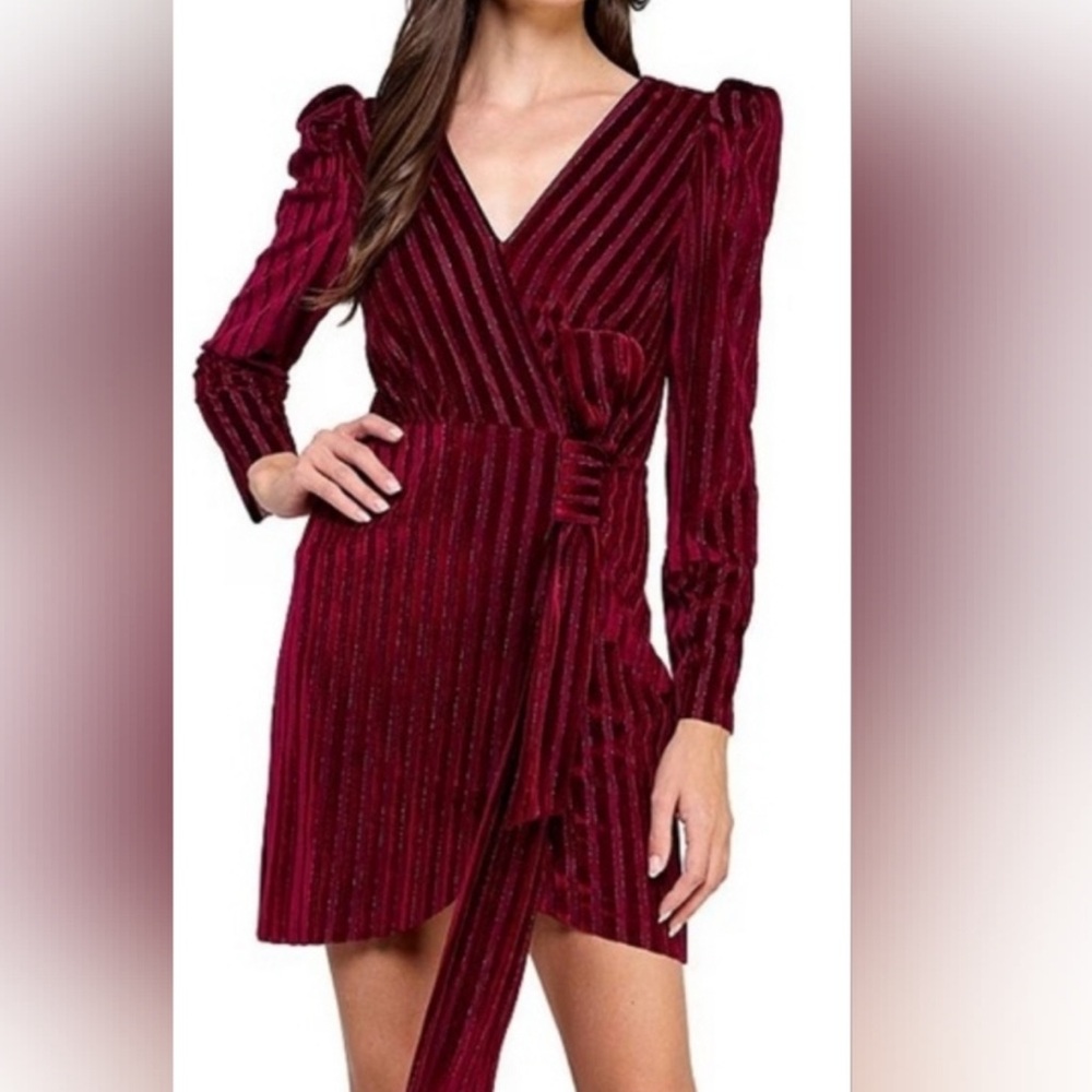 Layered With Love Champagne Wishes Velvet Stripe Mini Dress Sz XL Burgundy NEW